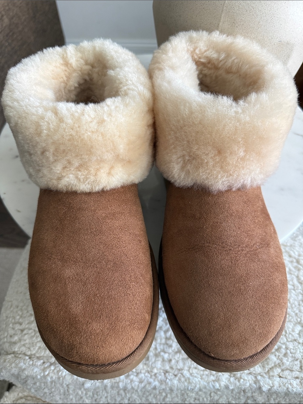 UGG Chestnut Suede Shearling Cuff Ankle Slippers Size 10